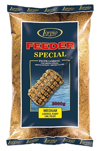 Vnadící směs Lorpio Feeder Special Medium určená pro lov s krmítkem v mírně tekoucí vodě.