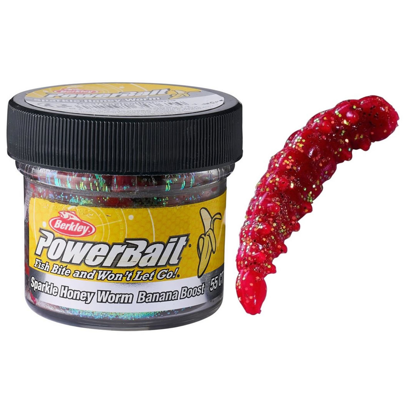 Berkley PowerBait Sparkle Honey Worm Banana Red/Scales 25mm 55ks