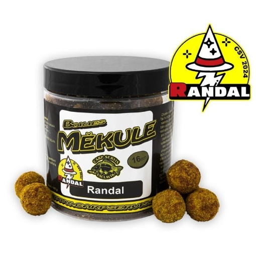 Boilies Měkule 16mm s příchutí Randal, ideální pro lov kaprů a ryb.