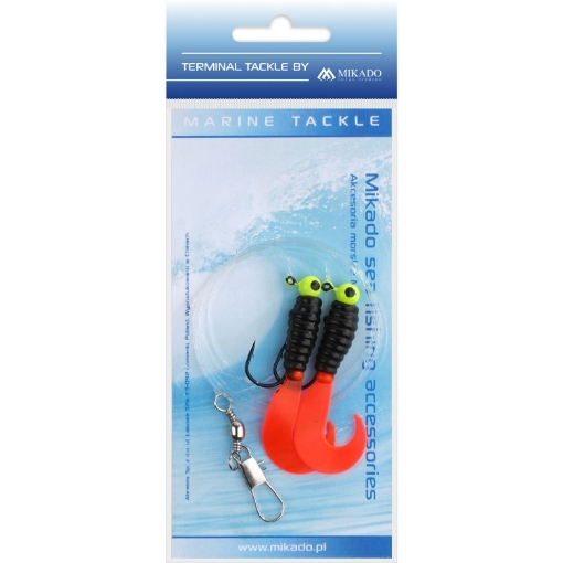 Mořský návazec Mikado Pilk Twist Jighead Rig 7.5cm 2x3g Black Red