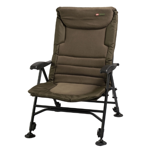 Pohled na polohovací kloub, područky a polstrovaný sedák křesla JRC Defender II Relaxa Recliner Arm Chair