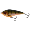 Detailní záběr na bezlopatkový jerkbait Westin Swim 12cm s realistickými detaily okouna Bling Perch